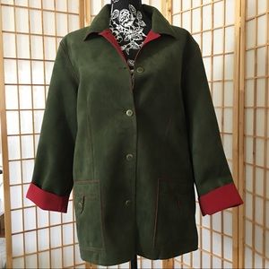 Plus Sz Faux Suede Green with Red Lining Jacket
